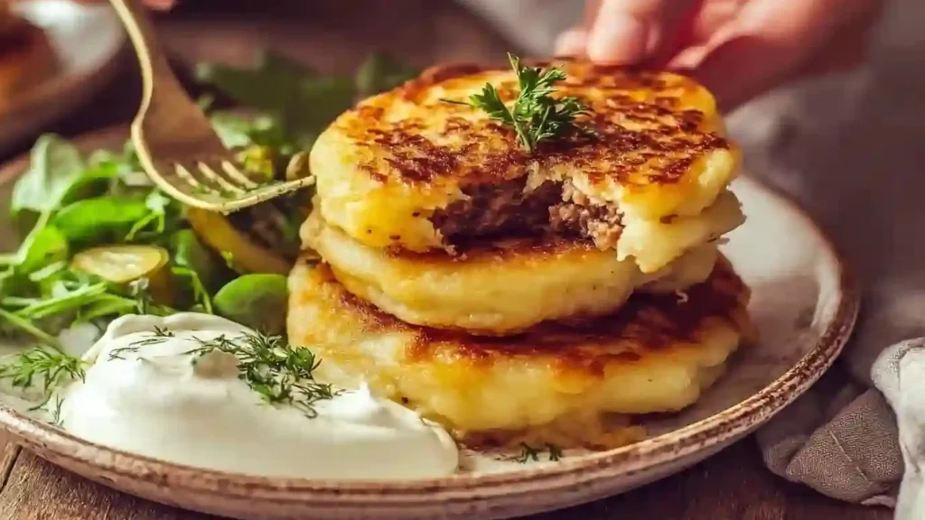 Mashed Potato Pancakes with Savory Meat Filling 1 Mashed Potato Pancakes with Savory Meat Filling