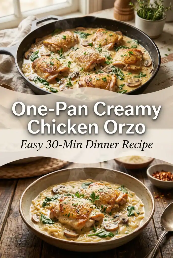 One-Pan Creamy Spinach Mushroom Orzo with Chicken 1 one-pan creamy chicken orzo